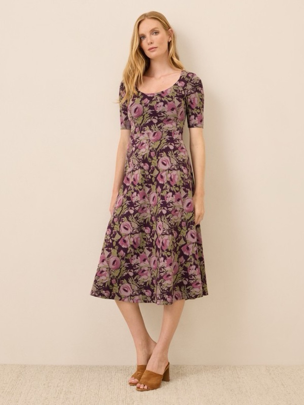 NWOT Pact Organic Cotton Fit and Flare Scoop Neck Floral Dress Women’s Small